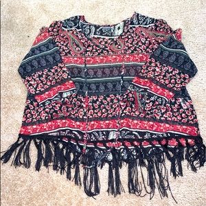 Shear Boho Flowy Blouse with Tassels